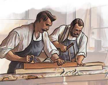 Twee houtbewerkers aan het werk
